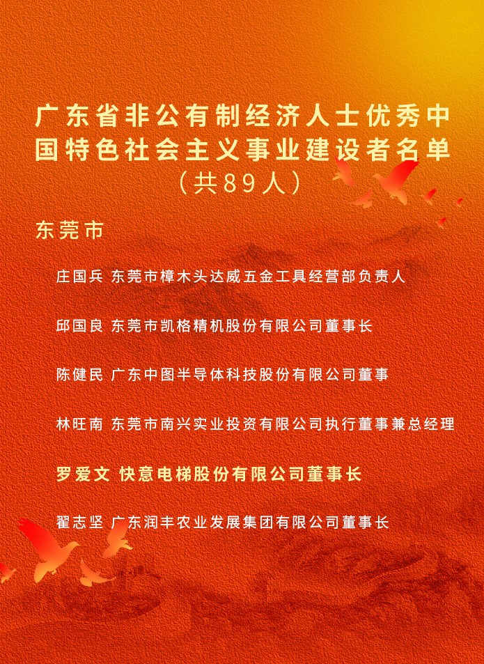 祝贺！快意电梯董事长罗爱文获广东省委省政府授予荣誉称号